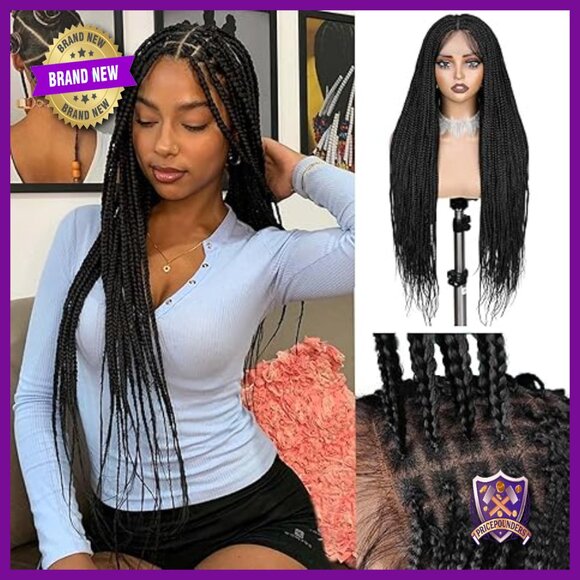 32 Inch Synthetic Knotless Box Braid Wig with Baby Hair Full Lace main image 4